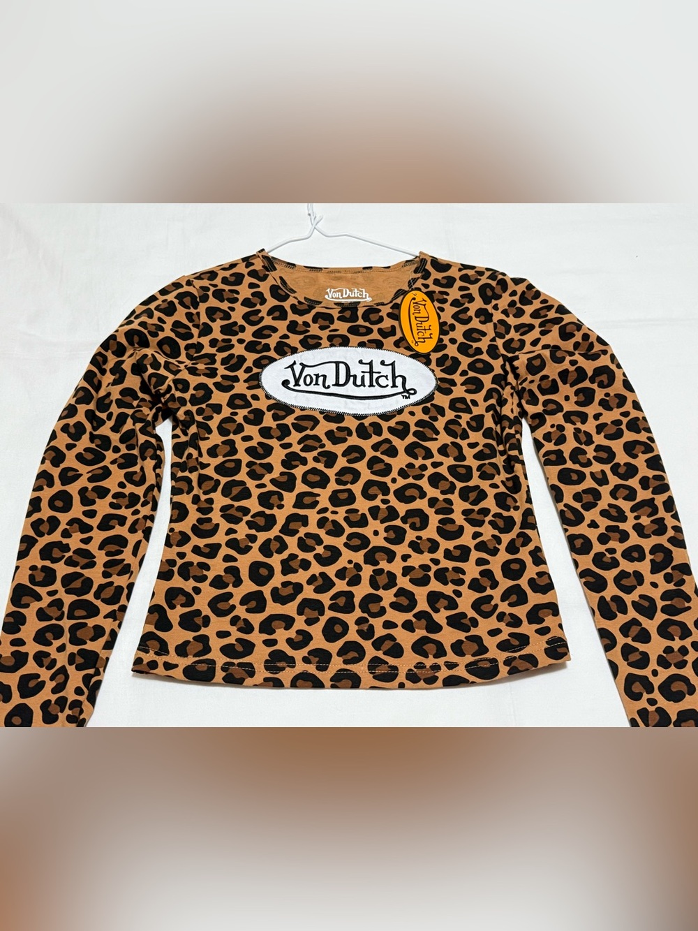 Von Dutch Leopard-Print Long Sleeve Top in Tan and Black